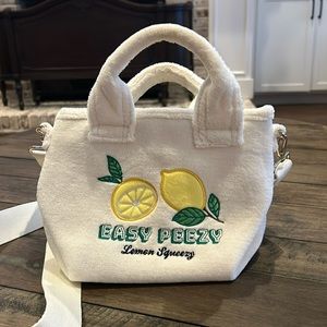H&M terry cloth Easy Peezy Lemon Squeezy mini tote with adjustable strap